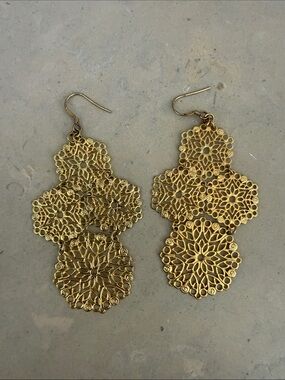 Vintage Gold Filigree Floral Drop Earrings